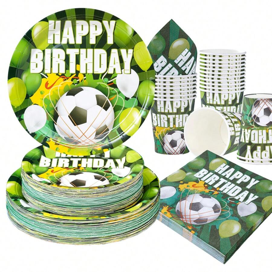 Football Themed Disposable Tableware Set, 7/9 Inch Party Plates, Disposable Paper Plates, Cups, Napkins, Suitable For Festivals, Weddings, Engagements, Birthdays, Parties, Celebrations - Multicolor - View 1