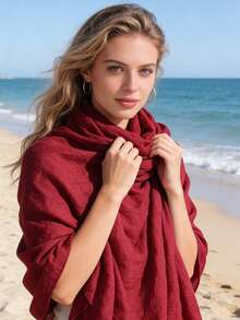 1 Stück Damen einfarbiger Balinese Chiffon Leichtgewicht Schal, minimalistisch elegantes dünnes Strandtuch, vielseitig verwendbares Kopftuch, geeignet für Reisen, Urlaub, Dates und täglichen Gebrauch, Feiertage - Verschiedenfarbig - Übersicht 4