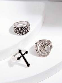 imoli Bộ 6 chiếc nhẫn hình đầu lâu mắt quỷ phong cách Goth Punk bằng hợp kim kẽm, thiết kế độc đáo, phù hợp cho phụ nữ đeo hàng ngày. - 26190-bạc - Xem 4