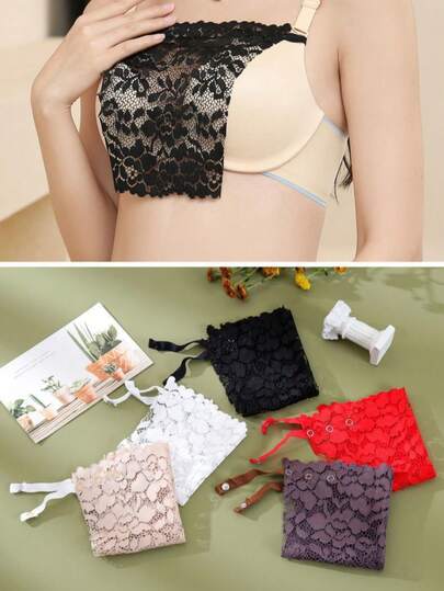 3pcs Women's Black & White Floral Lace Detachable Modular Chest Cover Collar