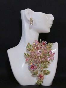 1pc Fashionable Exaggerated Floral Brooch With Rhinestones - Hồng - Xem 5