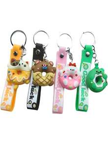 4pcs Cute Donut Cartoon Animal Keychain Pendant, Suitable For Backpack, Car Keys, Women, Students, Adorable Decorative Accessories, Mini Sweet Gift - Donut Keychain - View 10