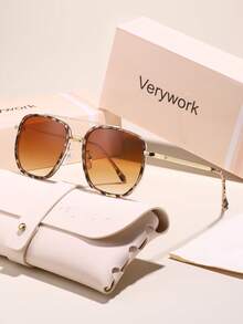 Verywork 1pc Women Advanced Sense Unique Double Beam Design Pilot Frame Superior Quality Elegant Luxury Brand Designer Fashion Eyeglasses Comes With Storage And Wiping Cloth For Ideal Choice For Gift Business Casual Woman Going Out Outfit - 彩色 - 查看 3