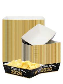 10pcs/20pcs/30pcs Class Of 2026 Graduation Paper Food Boxes Black Gold Glitter Grad Party Potato Chips Paper Boxes With Graduation Cap Pattern 4.7 X 3.1x 1.5Sin Containers For Nachos,Fries,Tacos,Graduation Party Decor Senior Celebration Supplies - Multicolor - View 3