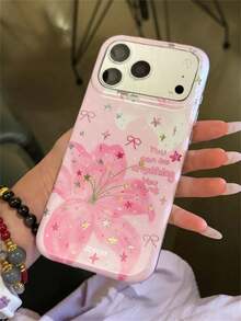 Spring Creative Cute Lily Flower Bow Phone Case For IPhone 17 Pro Max, 17 Pro, 17, 16 Pro Max, 16 Pro, 16, 15 Pro Max, 15 Pro, 14 Pro Max, 14 Pro, 13, 12 Pro Max, 11, 16, 15, 14 Plus, Y2K Cartoon Star Moon Laser Foil Pattern Protective Cover - Pink - View 3