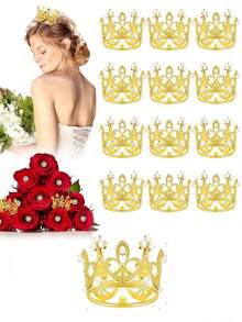 1/4/6pcs Reusable Mini Crown Cake Toppers, Small Pearl Cake Hats Suitable For Women Bride Wedding, Cupcake Decorations For Party, Birthday, Gift - Classic Crown - View 5