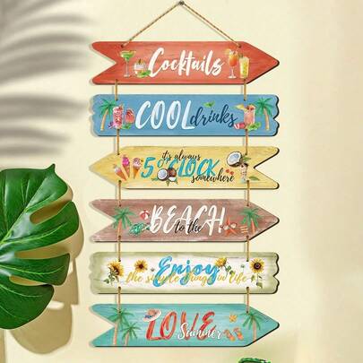 6 stuks houten zomerse strandbordjes, houten wanddecoratie met oceaanthema, kleurrijke decoratieve bordjes in lentestijl, strandthema voor huisdecoratie, wanddecoratie voor kamers met uitzicht op de oceaan, geschikt voor zomerse stranddagen, zwembadfeesten, kampeervakanties en andere decoratieve gelegenheden.