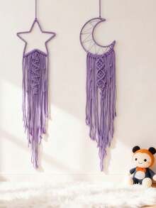 2pcs Handmade Crochet Lace Dreamcatcher Wall Hanging Decor, Boho Style Home Decoration For House, Wedding, Living Room, Bedroom, Holiday Gift (Lighting Not Included) - Mauve Purple - View 1
