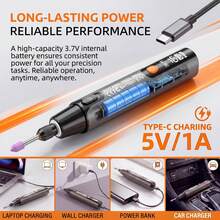 WOLDSATR 40-In-1 Handheld Mini Cordless Rotary Tool Kit, 6 Variable Speed USBRechargeable With LED Light & LCD Display, 3.7V 16000RPM For DIY Crafts, Precision Sanding,Polishing & Drilling - Grey - View 8