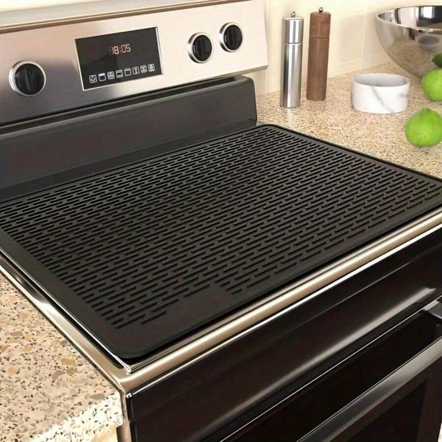 Silicone Stove Top Cover For Electric Glass Cooktop, 28*20 XL Stove Mat, Heat Resistant Glass Cooktop Protector, Multi-Use Dish Drying Mat, Anti-Scratch Kitchen Counter Protector, Black Kitchen Gadget For Home Cooking
