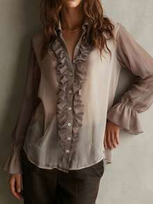 Áo nữ thời trang xuân/hè thanh lịch, thường ngày, phong cách thành thị hiện đại, đi biển, nghỉ mát, phù hợp mọi mùa. Thiết kế xếp ly, tay áo xếp ly, chất liệu voan mỏng, tay chuông, tay dài xòe bồng bềnh, nhẹ và thoáng khí, thích hợp làm áo công sở, áo hè cho nữ, áo dự tiệc thường ngày cho nữ, áo công sở trang trọng cho nữ. - Màu hồng gỉ - Xem 2