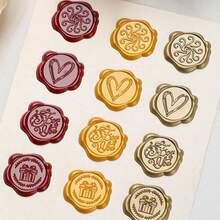 10/20/30/50/100 piezas Pegatinas de lacre autoadhesivas con forma de corazón/invitación/romero/corona/lazo, adecuadas para regalos, invitaciones de boda, sellado de sobres - Marrón - Ver 5