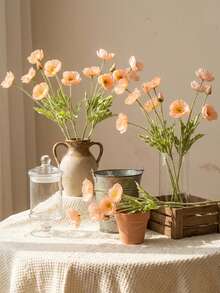 Artificial Poppy Flowers, 59cm Long, 4 Flowers, Bendable And Non-Fading - Can Be Used For DIY Flower Walls, Scene Layouts, Living Room Bedroom Vase Arrangements, Weddings, Party Decorations, Tabletop Ornaments. Autumn And Winter Deciduous, Room Decor, Home Decor, Kitchen Decor, Wedding Decor, Dining Table Decor, Centerpieces, Office Decor, Garden Decor, Outdoor Decor, Birthday Graduation Gifts, Garden Decor, Outdoor Plants, Gardening, Artificial Flowers - Coral Pink - View 1