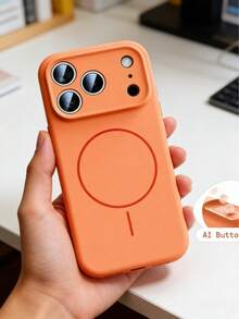 1 ốp lưng điện thoại silicon lỏng mờ tối giản có nam châm, tương thích với iPhone 17 Air 16 15 14 13 12 Pro Max Plus, hỗ trợ sạc không dây, ốp lưng silicon mềm bảo vệ điện thoại. - trái cam - Xem 2