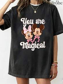 Disney Authorized Short Sleeved Printed T-Shirt, MIQI And MINI Printed T-Shirt,Graphic Tees, Cotton Graphic Tees,Funny Graphic Tees,Suitable For Family Travel And Vacation. Mother's Day T-Shirt, Suitable For Both Men And Women. Cotton T-Shirt, Comfortable And Breathable. - Black - View 1
