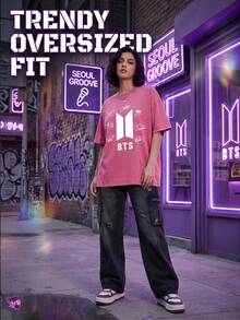 New American-Style 100% Cotton T-Shirt Suitable For Both Men And Women. Featuring Fun Retro K-Pop Cartoon Letter Pattern Printing. Comfortable, Retro And Fashionable Casual Outfit From The Korean Style, Suitable For Various Occasions. A Regular, Niche Punk-Style Fitted Black Round-Neck Short-Sleeved Washed T-Shirt. A Washed-Out Retro Series Of Comfortable Cotton T-Shirts. Easy To Create Retro Casual Clothing. Suitable For Daily Commuting, Casual Outings, Music Festivals, And Daily Wear. Classic Retro Style. Men's Printed T-Shirt, Women's Printed T-Shirt, Couple's Outfit. - 玫紅色 - 查看 2