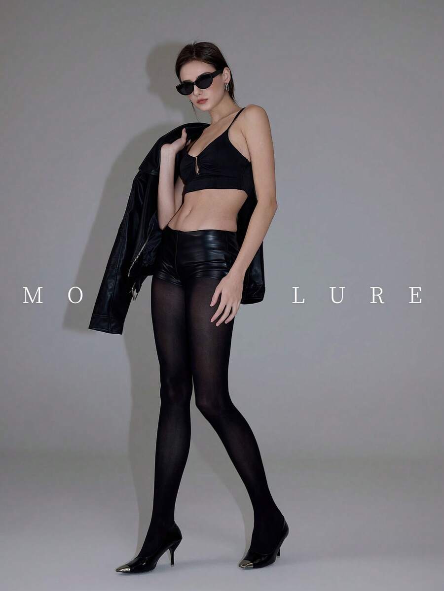 MOIRÉALLURE 1雙女款純色時尚緊身褲，適合日常搭配與夜店風格 - 黑色 - 查看 1