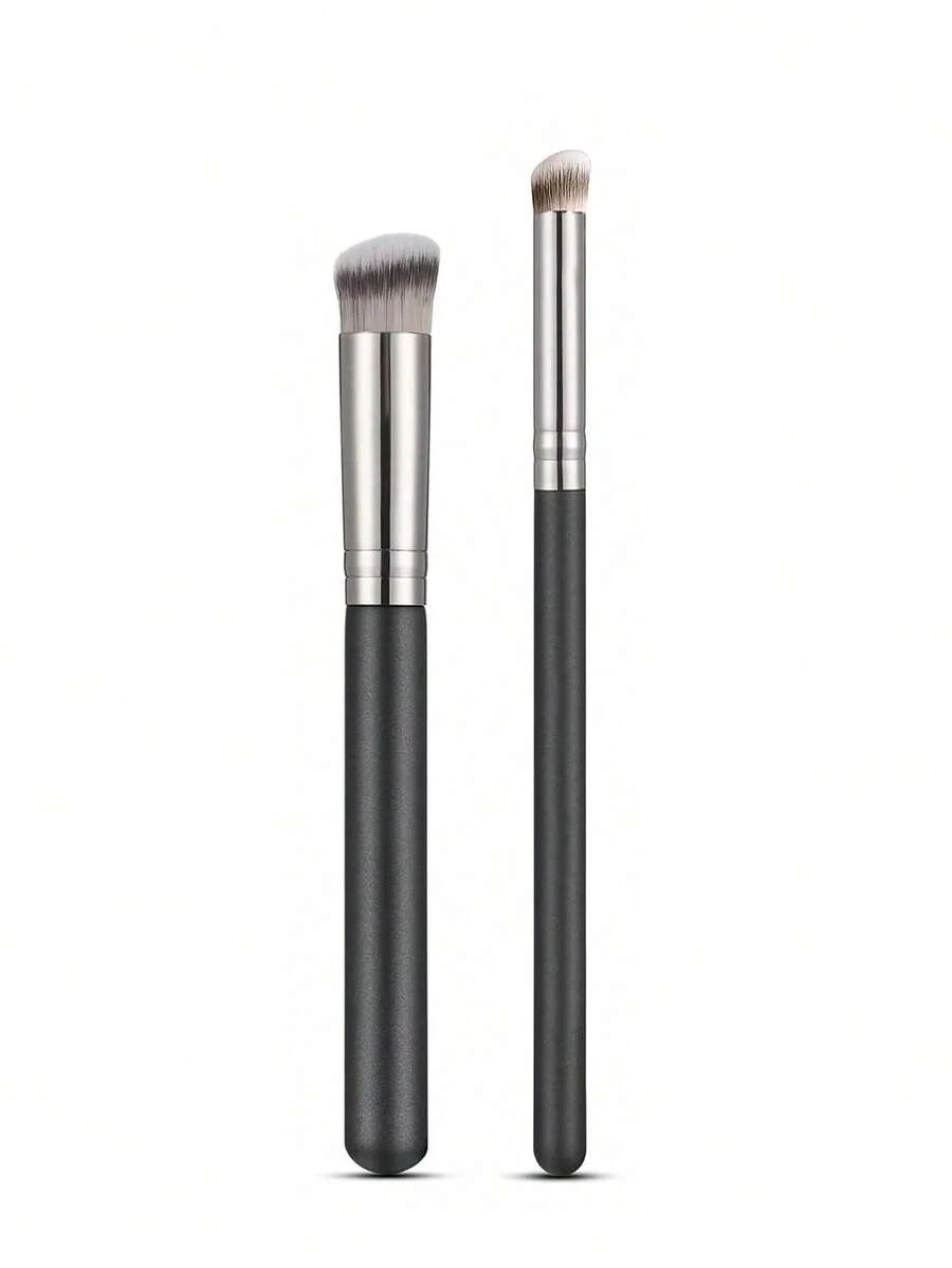 2pcs Angled Flat Concealer Brush Set, Dense Eye & Nose Contour Brush Suitable For Liquid, Cream, Powder Foundation, Highlighting, Contouring (270+370) - Multicolor - View 1