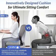 ZIKEE Car Seat Cushion For Driving With Cooling Gel, Ergonomic Memory Foam Seat Cushion For Car Provides Sciatica, Back, Tailbone Pain Relief And Intimate Ventilation, Anti-Slip &Amp; Breathable Cover - ColorA - 查看 4