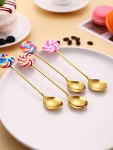 4pcs Stainless Steel Lollipop Shaped Dessert Spoons, Cute Coffee Spoons - View 4