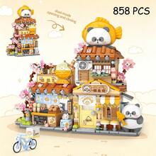 Set de construcción de la tienda de la casa del panda de vista de la calle, juguetes de bloques de construcción de panda lindos, mini bloques de construcción, tienda de construcción de panda abierta, juguetes creativos de regalo para cumpleaños, Halloween, Navidad, 800+ piezas - Multicolor - Ver 10