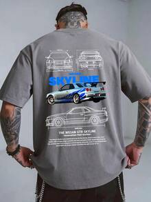 Men's T-Shirt, GTR Racing Car, Graphic Tee,Skyline Car Blueprint, 100 Percent Cotton, Soft And Comfortable, Autumn Top, Basic Style Unisex, Holiday Gift, Men's T-Shirt, Locally Produced And Shipped - Xám - Xem 2