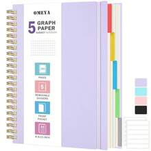 Graph Paper Notebook: 5 Subject Graphing Notebook with Removable Dividers 300 Pages 100gsm Thick Spiral Grid Notebooks 5x5 Graph Ruled Paper Large A4 Journal for School Work Women Men 8.5" X 11" - como en la foto - Ver 7