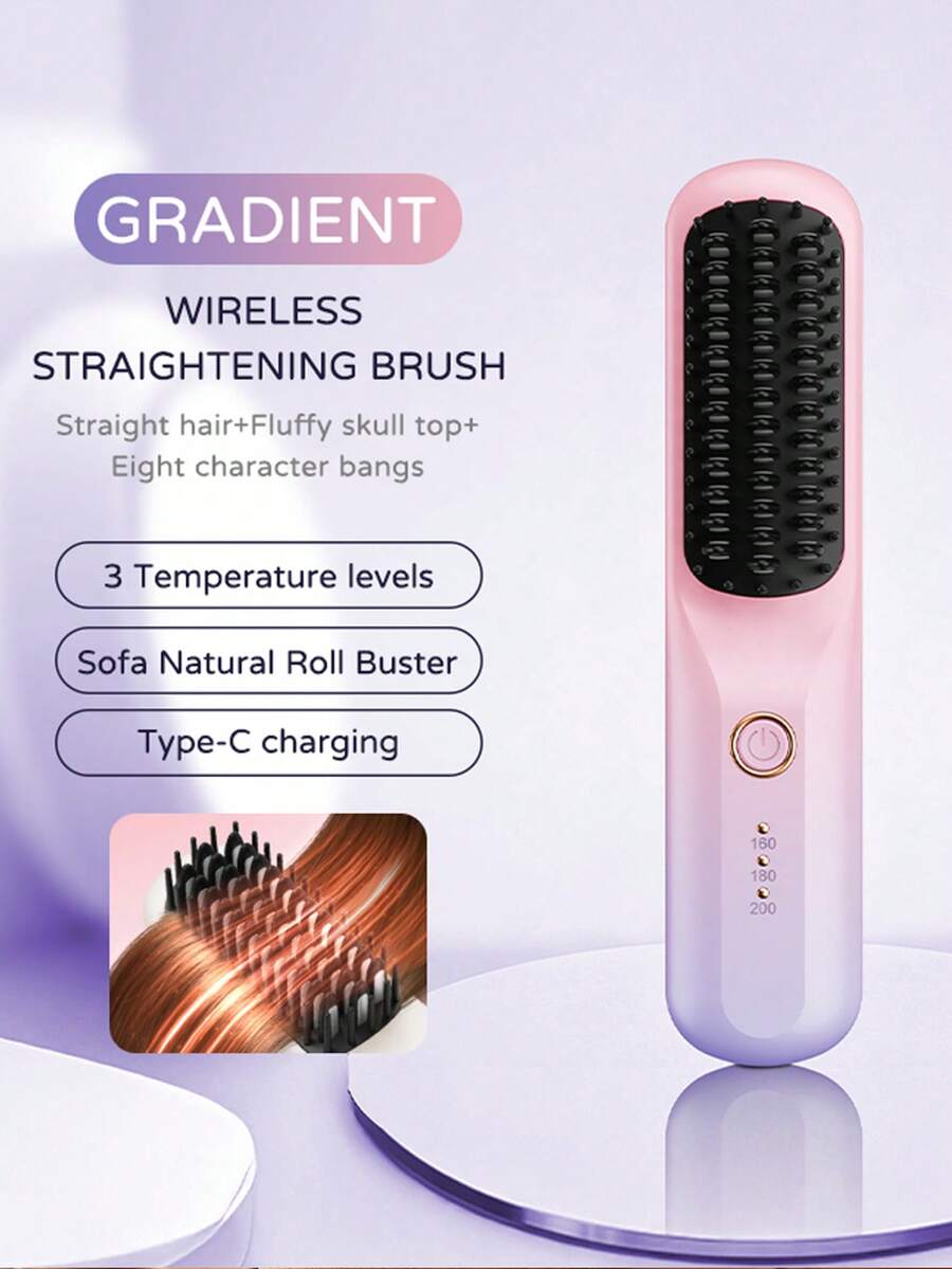 Nuevo peine alisador recargable por USB, peine inalámbrico portátil de 2 en 1 para alisar y rizar con iones negativos, capacidad de batería de 180mAh, herramienta de belleza para regalo de vacaciones, diseño de moda duradero