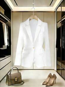 Tailored Blazer With Lining, Functional Side Pocket, Elegant Gold Button, And Faux Chest Pocket | Autumn/Winter - 白色 - 查看 2