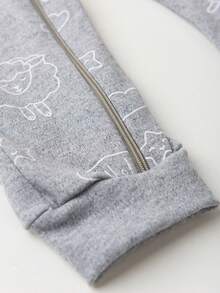 Baby Jumpsuit In Printed Suedine Fabric With Zipper (Newborn/Small/Medium/Large) - Grey - View 3