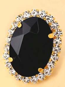 STONEFANS 1pc Oversized Oval Black Adjustable Cocktail Ring Women - Bạc - Xem 5