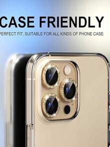 3pcs Apple 17/17Pro/17Promax/16 Pro/16 Pro Max Camera Lens Protector, 9H Tempered Glass Lens Cover, Metal Independent Decorative Film, Gold Glitter - Gold - View 2
