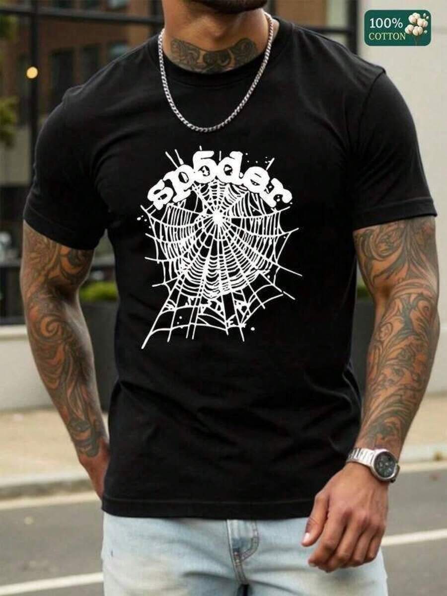 T Shirt Print ,Graphic-Cotton Tees Size Plus, Cartoon Round Neck Short Sleeve, 100% Cotton Unisex Round Neck Short - Sleeve T - Shirt - Sp5der Spider Web Graphic Basic Tee For Summer Men's Tops,Y2K,Oversized Shirt Men,With Shirt,Summer Tops,Shirt Suitable Dazy Women Y2k Spring Clothes Women Cotton Motf Clothes Women Tops Cute Tops White Tops Streetwear Women Black Tops For Women 90s Party Outfit V Neck Tops Baggy T Shirts Baggy T Shirts Baggy Top Cotton T Shirt Women T Shirt Women Tshirts For Women - 黑色 - 查看 1