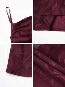 Women's & Elegant Summer Dress With Drawstring Waist And Backless Design, Made Of Jacquard Fabric, Suitable Vacation, Beach, Date, Back To School, Wedding, Party And Other Occasions - 酒紅色 - 查看 9