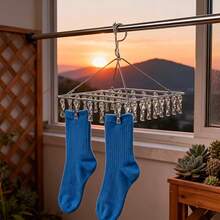 Stainless Steel Clothes Hanger With 20/40 Clips, Rotatable Hook, Windproof And Anti-Fall Design, Foldable, Suitable For Hanging Socks, Underwear, Towels, Bras, Clothing, Etc. Clothes Drying Rack, Valentine's Day Gift - Multicolor - View 7