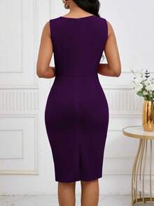 Women Elegant Simple Sleeveless Bodycon Dress Casual Summer - 紫色 - 查看 3