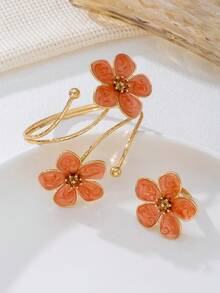 1 Set Of 5-Petal Flower Jewelry: 1 Ombre Flower Bracelet, 1 Small Flower Ring - Five-petaled Flower - View 11