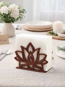 1pc Wooden Floral Pattern Hollow Design Tabletop Napkin Holder, Home Decor, Holiday Party Celebration, Centerpiece Decor, Birthday Wedding Decoration, Kitchen Dining Room Decor, Birthday Gift - Wood Color - View 7