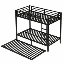Cama litera de metal Twin XL sobre Queen con cama nido de tamaño individual, negra - Negro + Metal + Twin XL - Ver 11