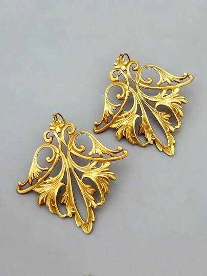 1 Đôi bông tai hình lá rỗng kiểu cổ điển thanh lịch dành cho nữ, phụ kiện cô dâu, phù dâu thời Victoria, quà tặng dự tiệc.