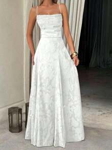 Women's & Elegant Summer Dress With Drawstring Waist And Backless Design, Made Of Jacquard Fabric, Suitable Vacation, Beach, Date, Back To School, Wedding, Party And Other Occasions - Trắng 2 - Xem 4