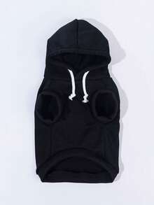 The 3estie 3eastie 1pc Polyester Solid Color Dopamine Series Comfortable Basic Sleeveless Hooded Sweatshirt, Suitable For Cats And Dogs Indoor And Outdoor - Black - View 2