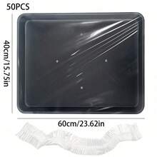 50pcs Reusable Transparent Elastic Food Tray Covers: Suitable For Bread, Fruits, Vegetables And Desserts - White - View 7