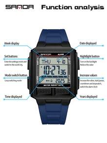 SANDA. SANDA 2212 青少年运动电子表，5ATM 防水，夜光，倒计时，秒表，闹钟，3D 表壳 - 藍色 - 查看 7