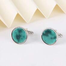 2PcsBlue Stone Cufflinks Men French Cuff Shirt Round White Gemstone Fashion Wedding Groom Bridal Business Casual Dress Cuff Links Men's Jewelry Luxury Gifts - Multicolor - View 9
