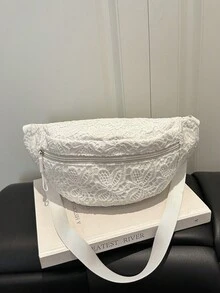 精致白色蕾丝腰包，小众设计胸包，休闲百搭斜挎包，清新甜美日常女式手提包 - 白色 - 查看 9