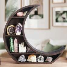 1pc Black Crescent Wooden Shelf, Starry Sky Crystal Display Rack, Bohemian Style Witchcraft Display Shelf, Mysterious Lunar Phase Storage Rack, Gothic Altar Rack, Suitable For Crystals, Essential Oils, Small Decorations, Mysterious Home Decor, Dark Academia Style Room Decor, Floating Crescent Shelf, Suitable Gift For Crystal Collectors And Witches, Rustic Style Decor - Multicolor - View 6