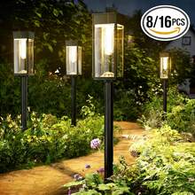 4/8/16PCS Solar Pathway Lights Featuring A Square Design, These LED Garden Lights Are Made Of Plastic For Outdoor Use. They Serve As Solar-Powered Lawn Lamps With Ground Stakes Suitable For Walkways, Patios - Outdoor Solar Street Lamps - 查看 1