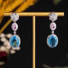 一对优雅的绿柱石耳环，璀璨的椭圆形宝石耳环，镶嵌锆石，宛如仙女般的耳环，派对礼物首饰 - 耳飾 - 查看 7