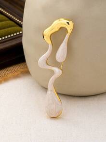 1pc Minimalist Geometric Lava Shaped Smooth Brooch, Suitable For Daily Wear, Gatherings And Festivals - Gold - View 6